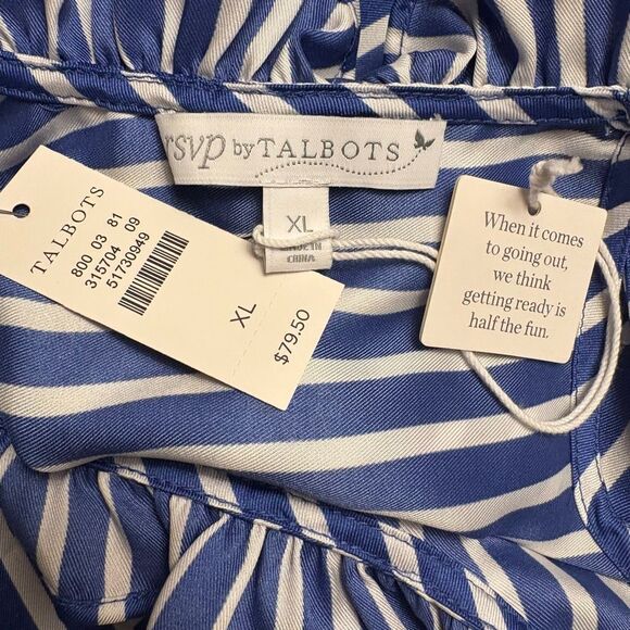 NWT Talbots Size L Blue Stripe Tank Ruffle $79.00 - Picture 5 of 7